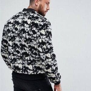 ASOS white and black Abstract Print Bomber Jacket Fleece men’s size S